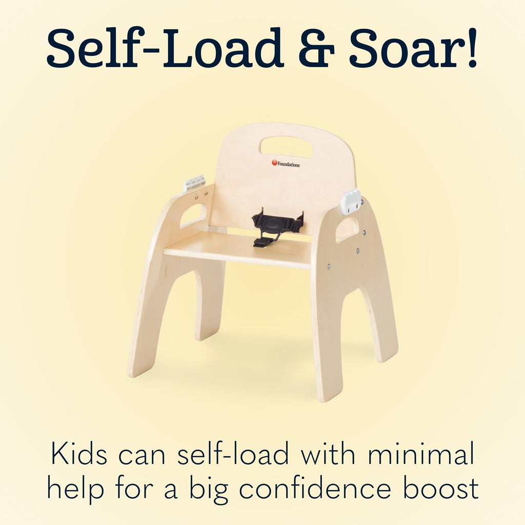 Foundations Easy Serve 7' Wood Feeding Chair for Toddlers, Adjustable Harness, Removable Dishwasher Safe Tray, 'No Tip' Base, Baltic Birch Plywood