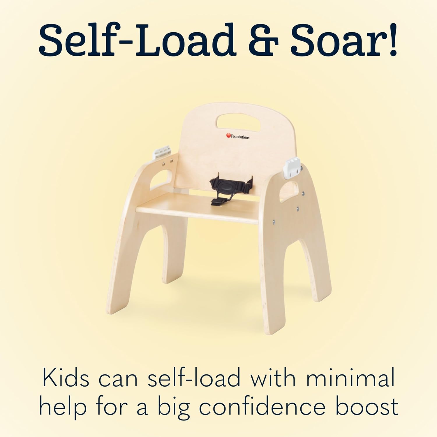 Foundations Easy Serve 7' Wood Feeding Chair for Toddlers, Adjustable Harness, Removable Dishwasher Safe Tray, 'No Tip' Base, Baltic Birch Plywood