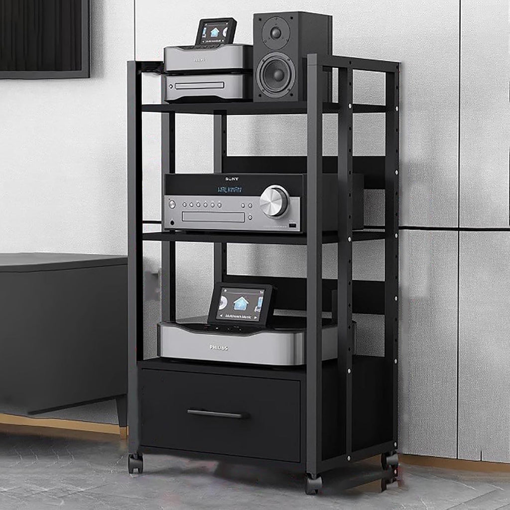 Record Player Audio Cabinet with Drawers & Sliding Wheel, Audio Rack Shelf Organizer for Onkyo Receiver, Equipment Console, Av Component Stand(B,Large)