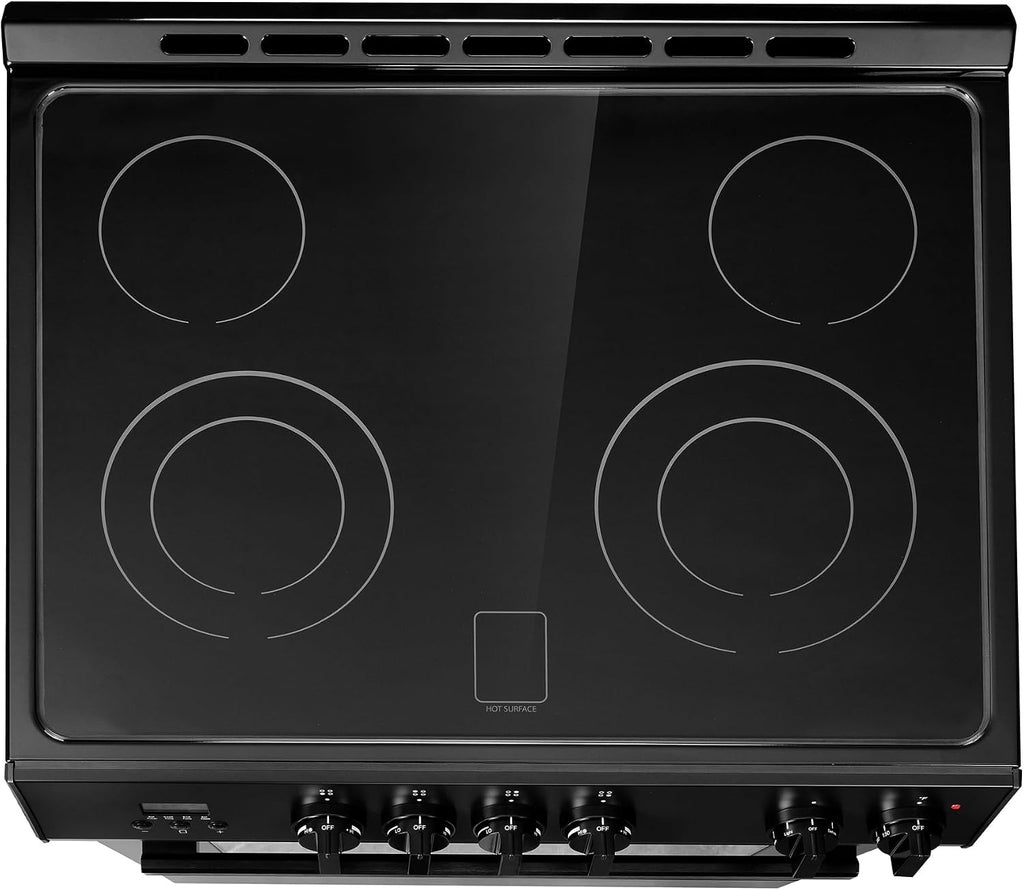 COSMO COS-ERD304K-BK 30 in. Stellar Collection 4.9 cu. ft. Electric Range with 4 Burner Glass Cooktop and Convection Oven in Matte Black