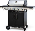 Brand-Man Propane Gas Grill, 4 Burner Compact Cabinet Style Gas BBQ Grill with Infrared Side Burner & Side Table for Outdoor Barbecue Grilling & Backyard Cooking
