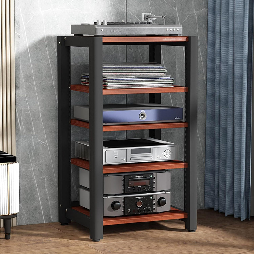 SOBS Media Storage Cabinet, Adjustable 5-Tier Wooden Shelves Audio Video Media Stand Component Cabinet and Stereo Rack Audio Tower Stand for Home/Office/Theater