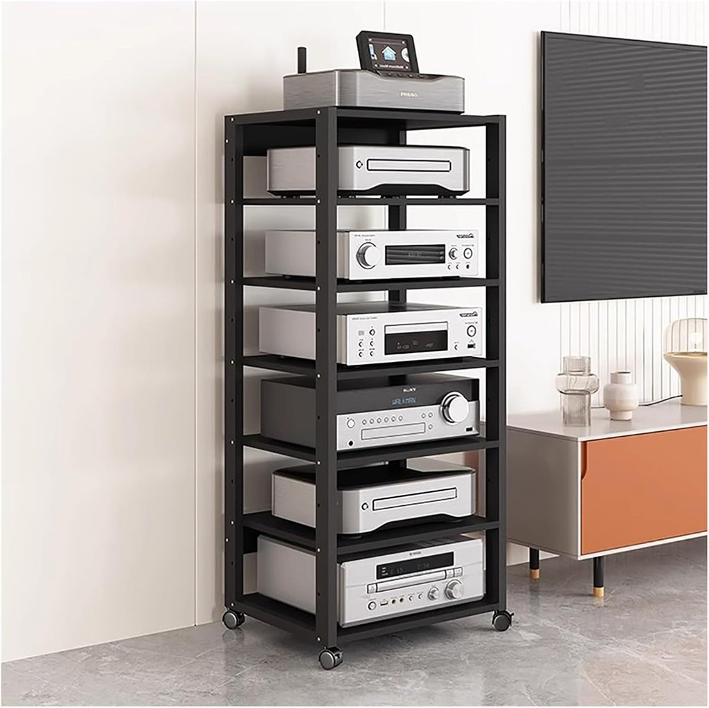 YLLFFLL 131cm Tall Mobile Stereo Racks and Stands on Wheels Heavy Duty Audio Equipment Rack Cart with Height-Adjustable Shelf, Entertainment Stereo Components Av Media Stand(7 Tier)