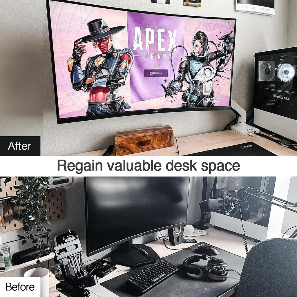 AVLT Single 17'-49' Super Ultrawide Monitor Arm for Screens Up to 50 lbs, Premium Aluminum Desk Stand, Adjustable Pneumatic Height, Full Motion Swivel Tilt Rotation, USB 3.0 & AUX Ports, White