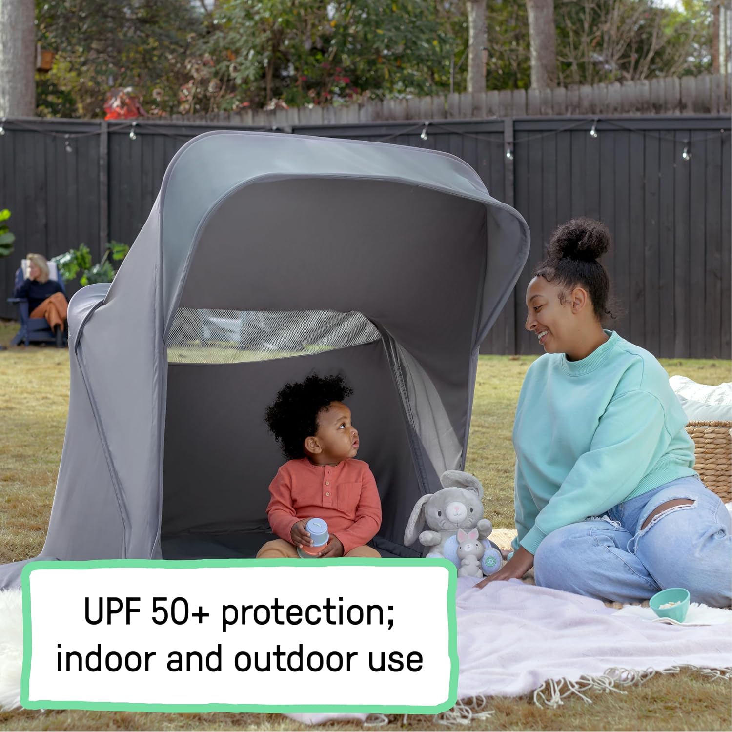 Ingenuity Dream Retreat 3-in-1 Portable Bassinet & Playard, Easy 3-Step Fold, Includes Indoor Outdoor UPF 50+ Light Blocking Shade, Mattress, & Sheet, 0-36 Months - Neutral