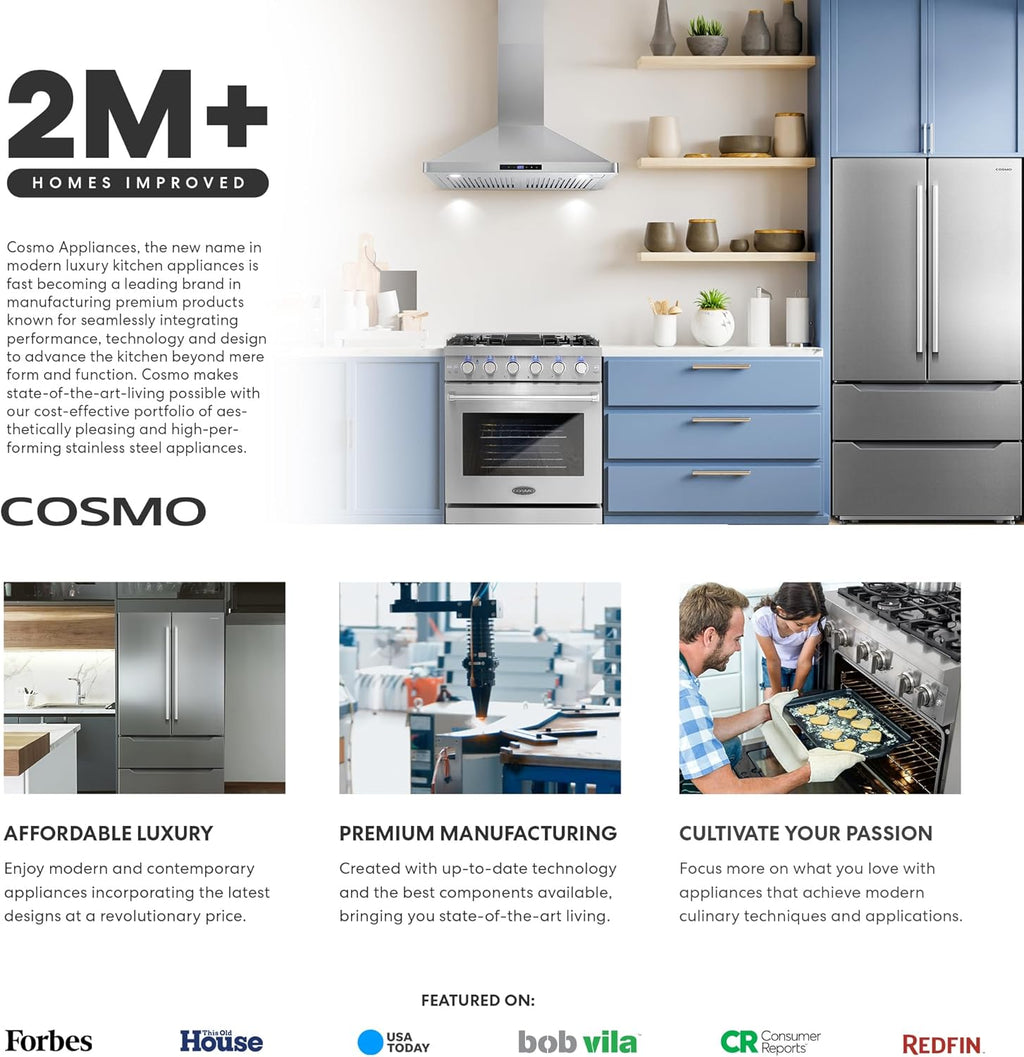 COSMO 640STX-E 24 in. Gas Cooktop with 4 Sealed Burners, Drop-In Counter-Top Cooker Cooktop with Cast Iron Grate and Melt-Proof Metal Knobs in Stainless Steel