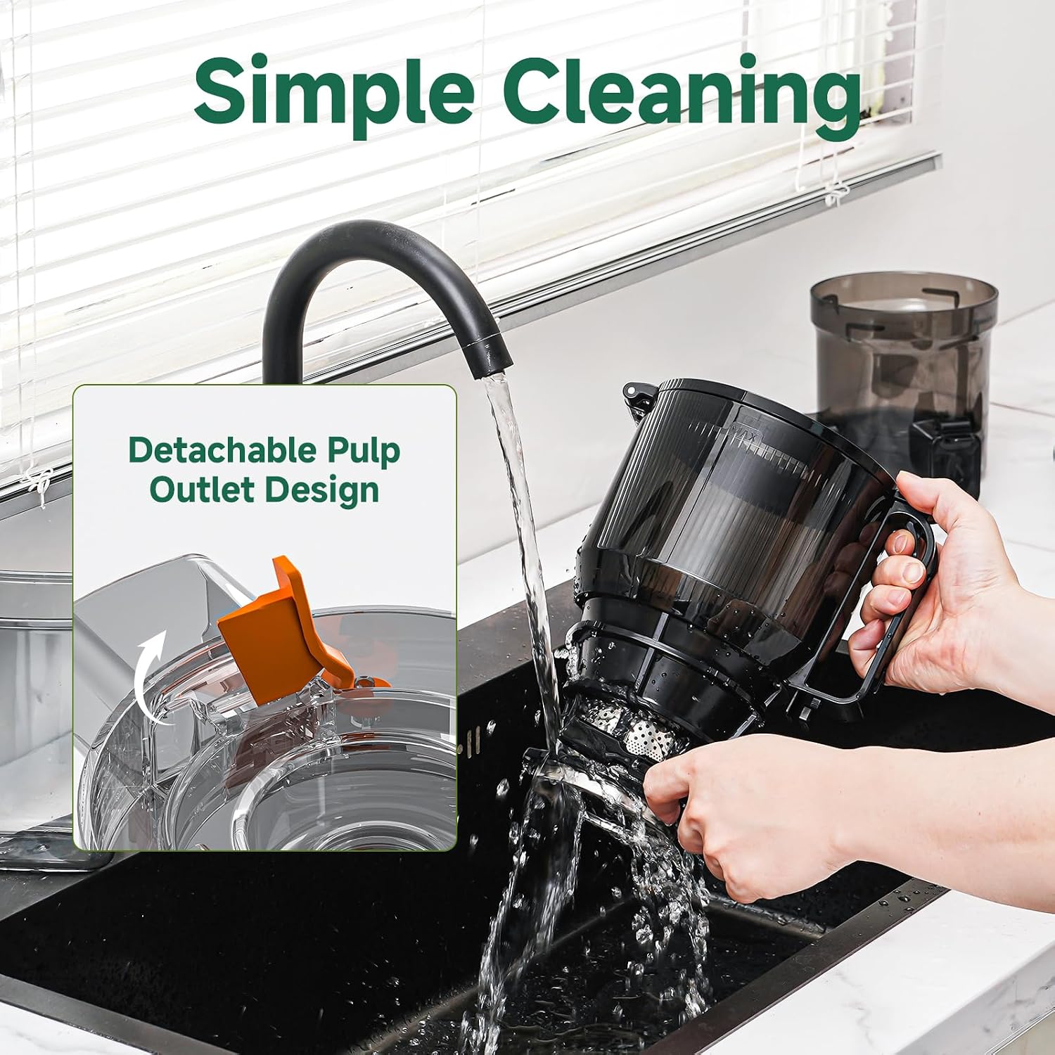 AMZCHEF Cold Press Juicer – 6.5' Wide Mouth Hopper for Whole Recipe Loading, Self Feeding for Hands-Free Operation, Zero Waste Masticating Juicer For More Juice, Less Pulp – Triple Strainers