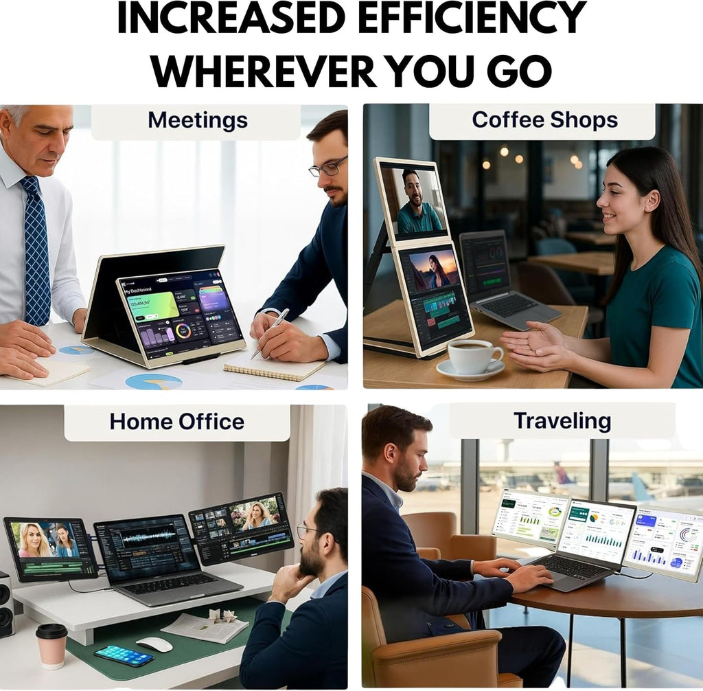 ELK 15.6' Dual Laptop Screen Extender - Laptop Bag & Cleaning Kit Included - FHD 1080P IPS - Detachable & Adjustable Monitor Extender - with Speakers - Compatible with Mac/Android/Win