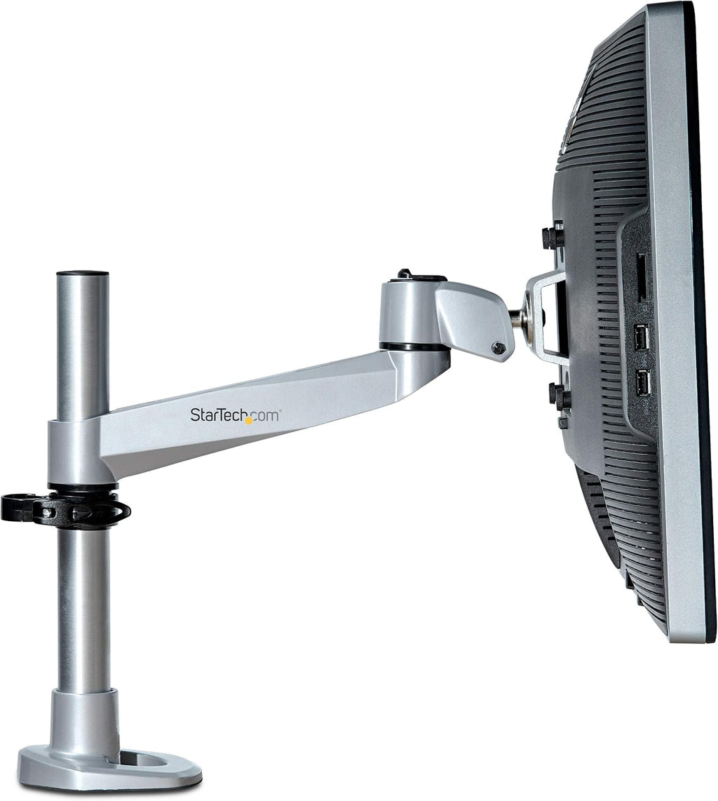 StarTech.com Desk Mount Monitor Arm, for UHD, iMac and Apple Thunderbolt Displays up to 49' (30.9lb/14kg), Articulating Height Adjustable Single Monitor Pole Mount, Clamp or Grommet Base, TAA