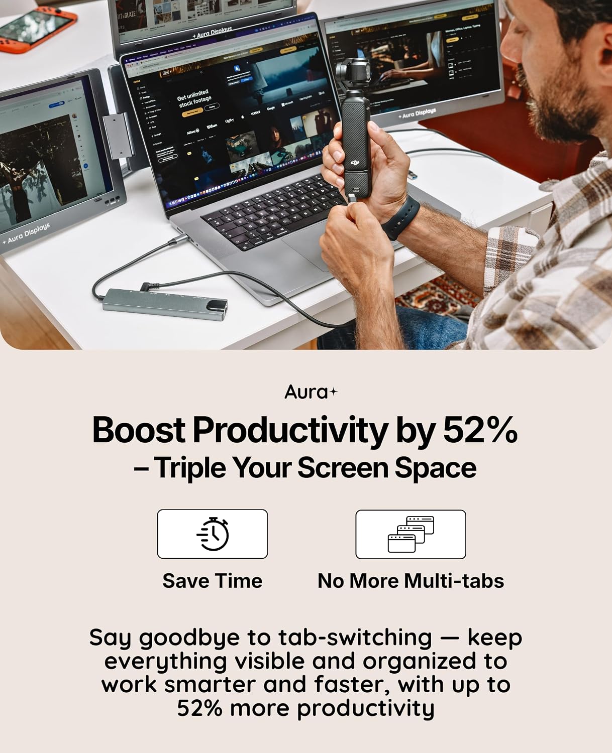 Triple Boost Pro 15.6' | Premium Triple Portable Monitor Extender | Full Aluminum | Quad Screens | 3×15.6' FHD 1080P HDR IPS | USB-C & USB-A | Compatible with 11'-18' Laptops