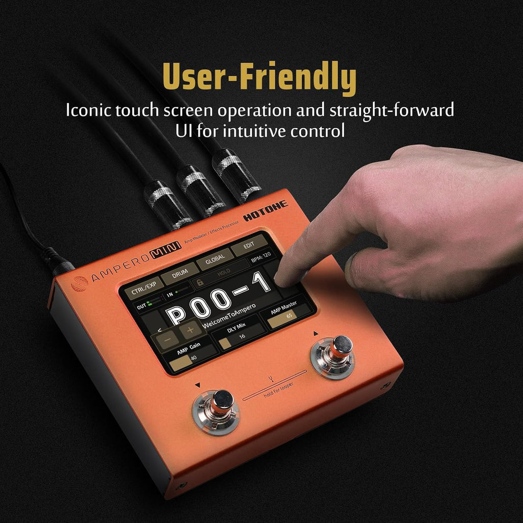 HOTONE Multi Effects Processor Pedal Guitar Bass Amp Modeling IR Cabinets Simulation Multi LanguageStereo OTG USB Audio Interface Ampero Mini MP-50 (Include 10 PCS Additional Footswitch Toppers)
