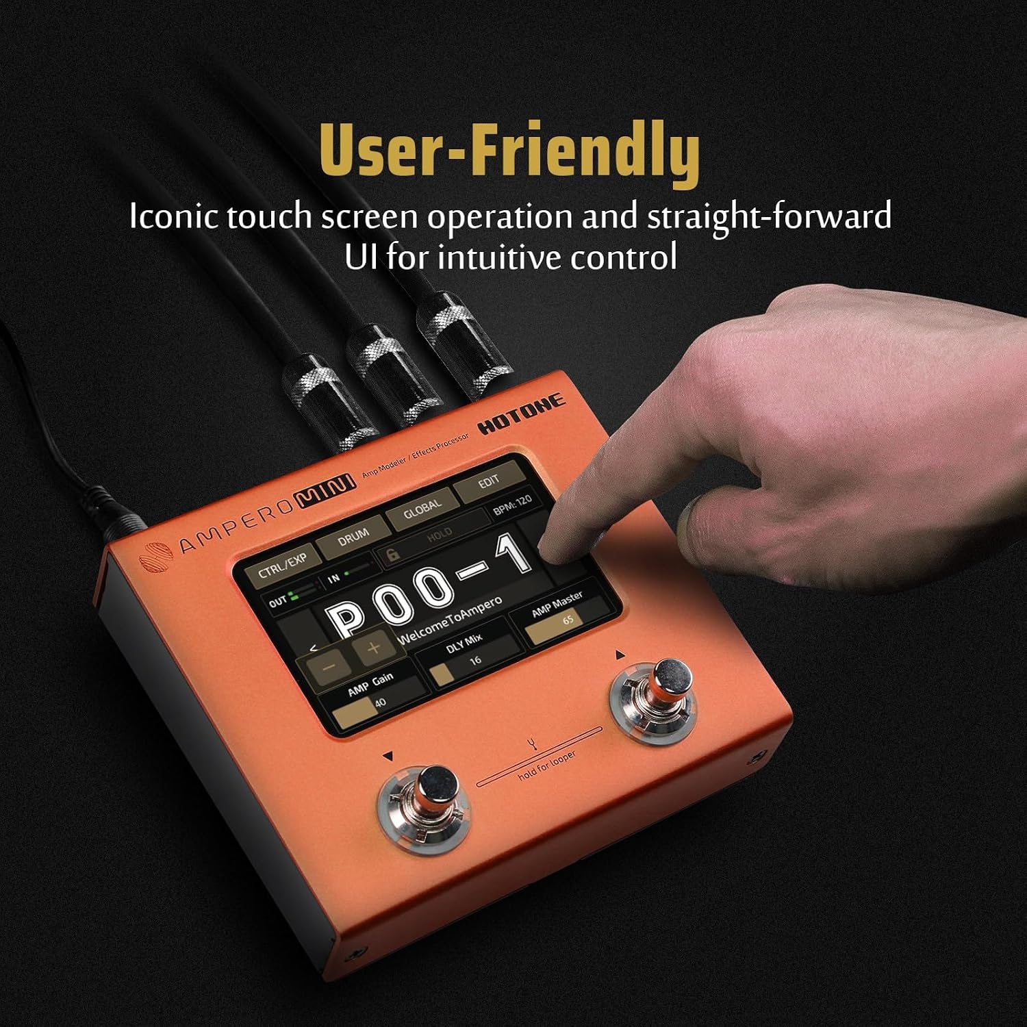 HOTONE Multi Effects Processor Pedal Guitar Bass Amp Modeling IR Cabinets Simulation Multi LanguageStereo OTG USB Audio Interface Ampero Mini MP-50 (Include 10 PCS Additional Footswitch Toppers)