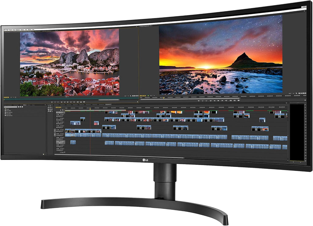LG 34WN80C-B UltraWide Monitor 34' 21:9 Curved WQHD (3440 x 1440) IPS Display, USB Type-C (60W PD), sRGB 99% Color Gamut, 3-Side Virtually Borderless Design, Tilt/Height Adjustable Stand - Black