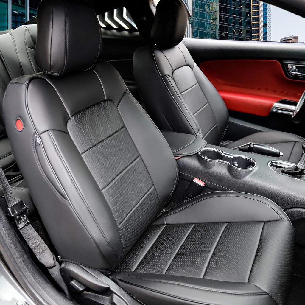 for Ford Mustang Seat Cover Custom Fit Hardtop Coupe 2015-2026 Leather Car Seat Covers Full Set (M-Black)