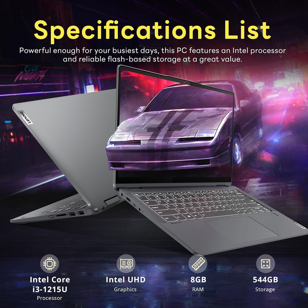 Lenovo IdeaPad Flex 5i 2-in-1 14' FHD+ Touchscreen Laptop, Intel i3-1215U, 8GB LPDDR4, 416GB Storage(256GB SSD +160GB Docking Station Set), Backlit Keyboard, Fingerprint Reader, Win 11 S, Storm Grey