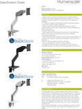 Humanscale M10 Adjustable Heavy Duty Monitor Arm with Angled/Dynamic Links - Two Piece Clamp Mount - Silver Grey M10CMSBTB