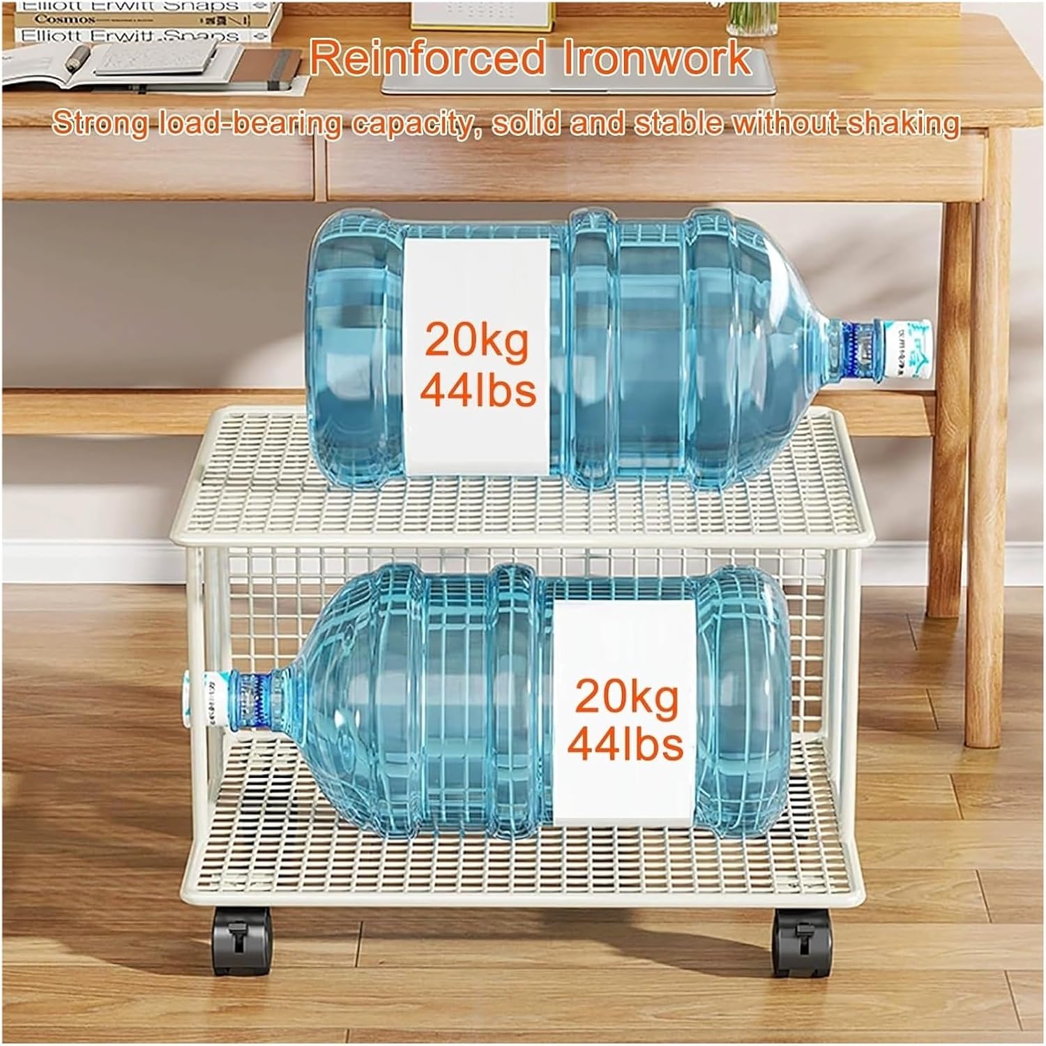 Printer Shelf,2-Tier Printer Stand Printer Cart, Under Desk Printer Shelf, Metal Printer Table with 360° Lockable Wheels, Storage Rack for 3D & Laser Printer, Scanner, Heat Press(Black,48x38x37cm)