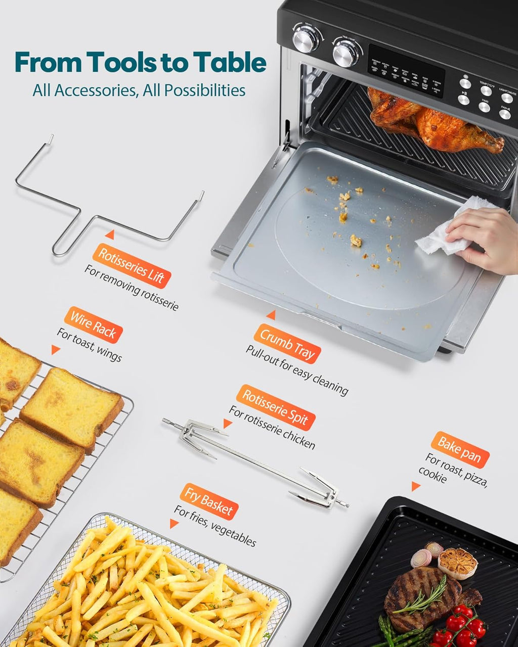 28QT Air Fryer Toaster Oven Combo, Large 12-in-1 Convection Countertop Oven with Next-Gen HeatWave Convection, 3-Layer Cooking, Rotisserie for Chicken, Fits 11' Pizza, Full Accessories, Glitter Black