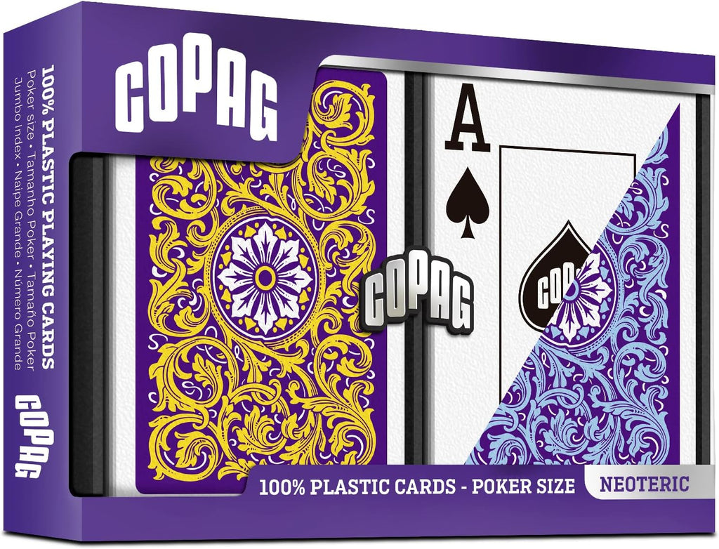 Copag 1546 Neoteric Design 100% Plastic Playing Cards, Poker Size (Standard) Violet/Yellow/Blue (Jumbo Index, 6 Sets)