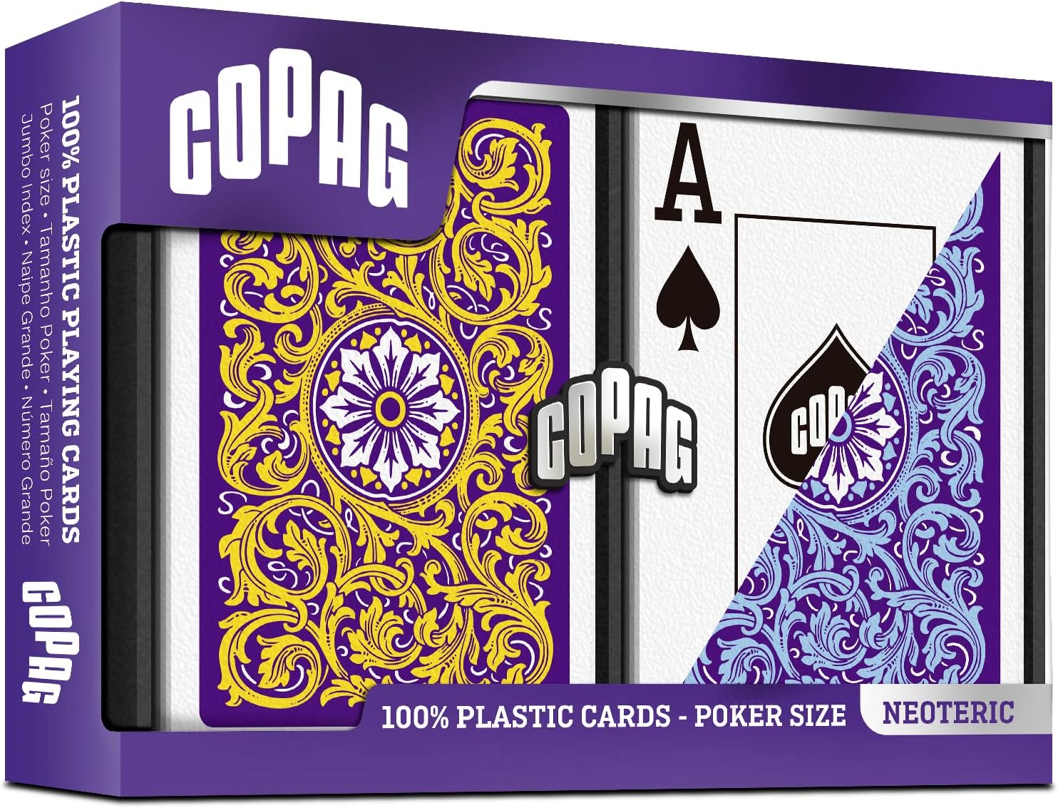 Copag 1546 Neoteric Design 100% Plastic Playing Cards, Poker Size (Standard) Violet/Yellow/Blue (Jumbo Index, 6 Sets)