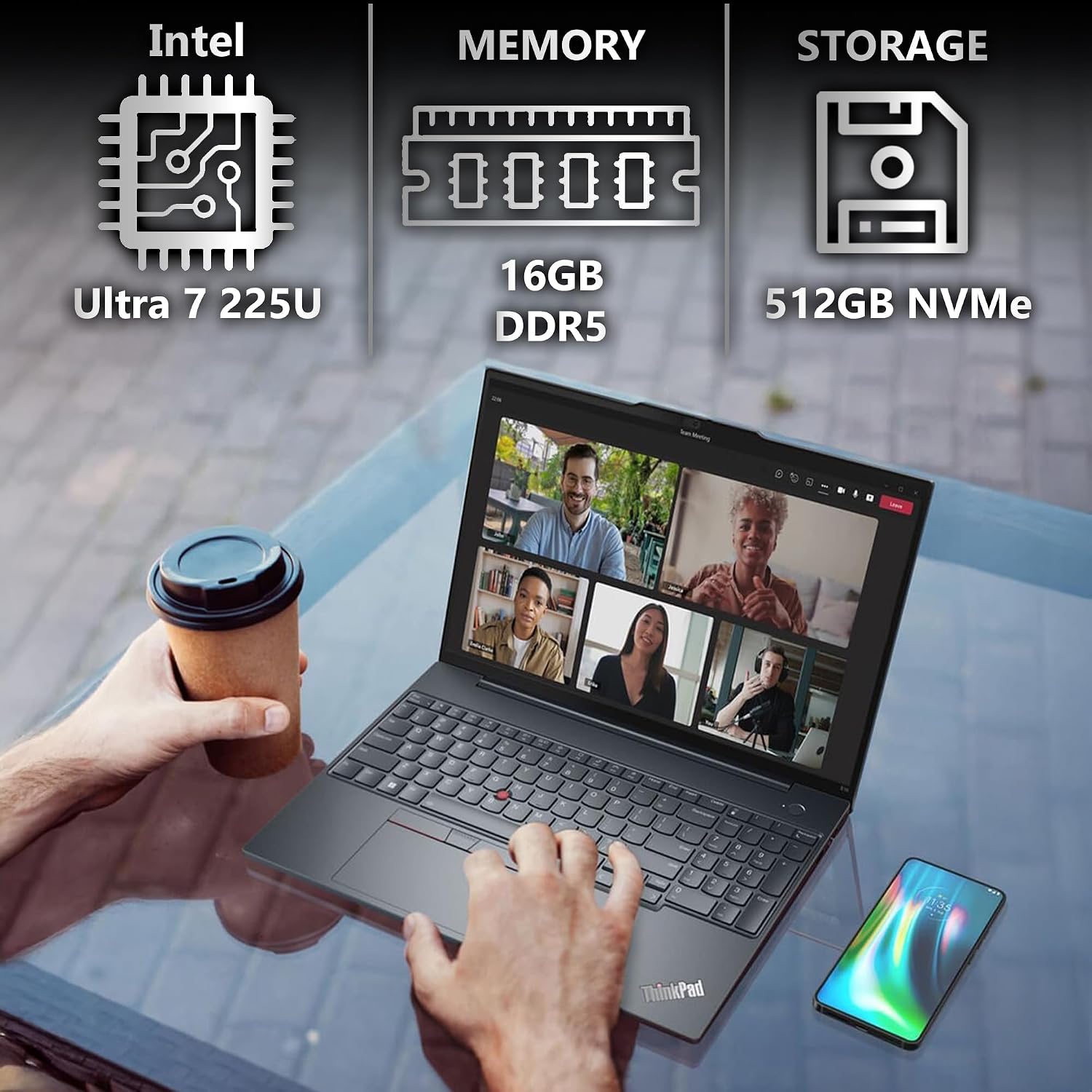 Lenovo ThinkPad T16 Gen 4 AI Business Laptop 16' FHD+ Display, Intel Ultra 7 255U (Beats i7-1355U), 16GB DDR5 RAM, 512GB SSD, 5MB Webcam, Fingerprint, Backlit KB, WiFi 6E + BT, RJ-45, HDMI, Win 11 Pro