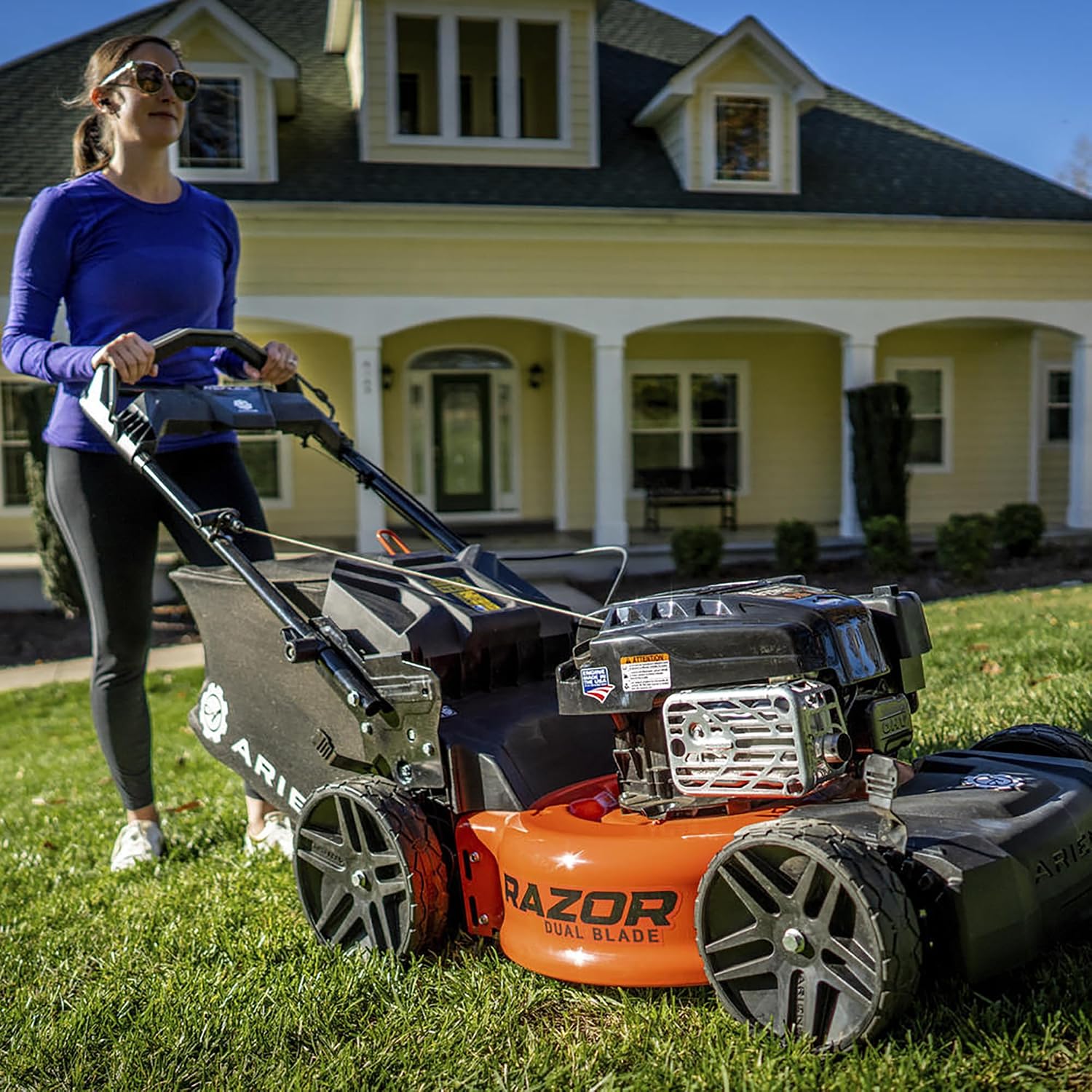 Ariens Razor 21 Inch Self Propelled Lawn Mower with Dual Blades and Reflex Speed Control, 7 Cutting Positions, Vertical Storage, Alloy Steel