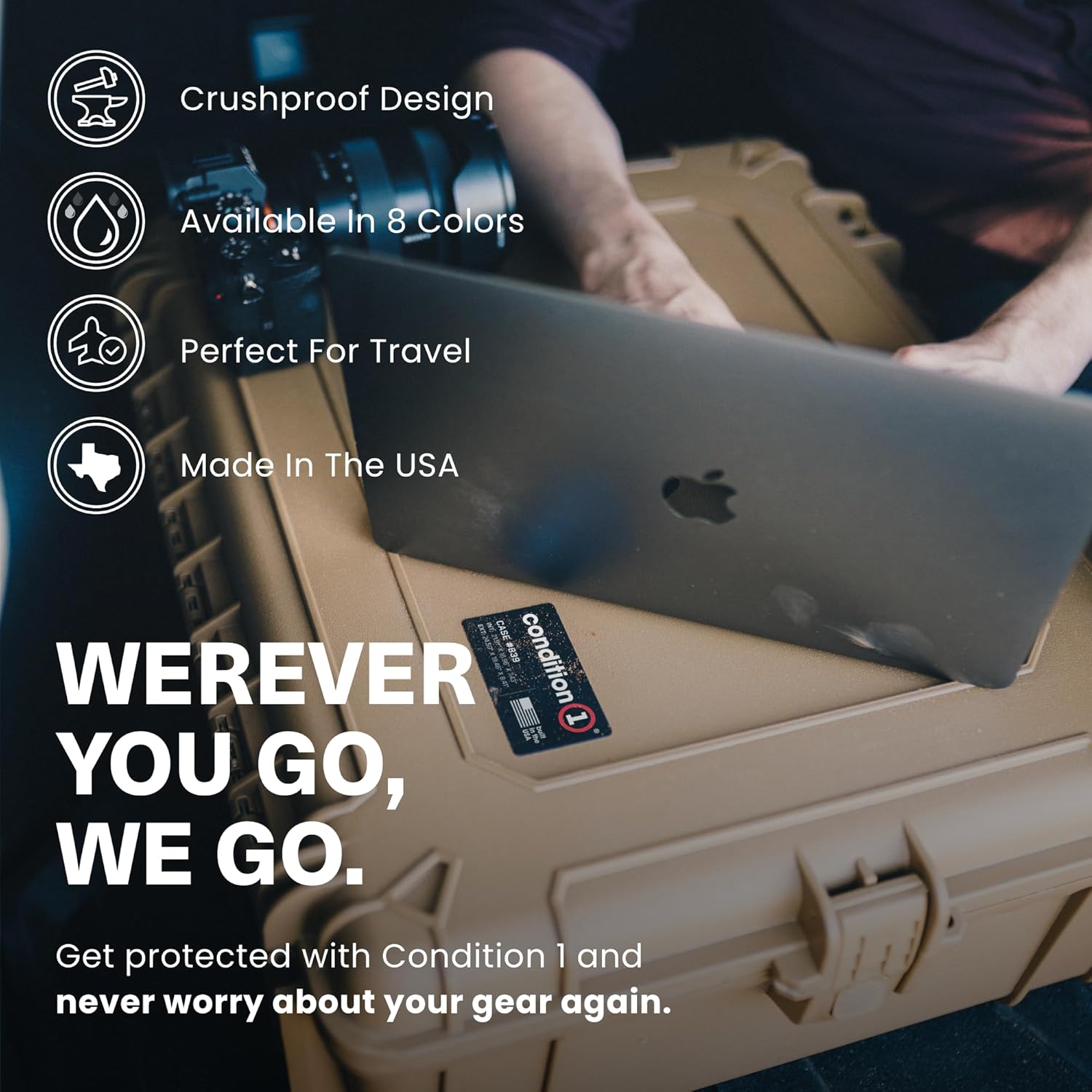 Condition 1 25' Large Waterproof Hard Case Model 839 with Foam, Portable Protective Storage Box for Travel, Hunting, Military, Tactical, Made in USA, 24.50'x 19.46'x8.41' Gun Metal Gray