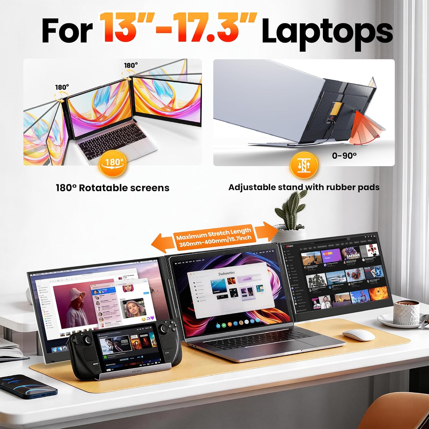 Laptop Screen Extender Triple Monitor, 15.6' FHD 1080P USB-C One Cable Plug n Play Portable Monitor for Laptops 13-17', 0.16' Ultra-Slim Travel Monitor for Mac/Win/Android (Driver Required)