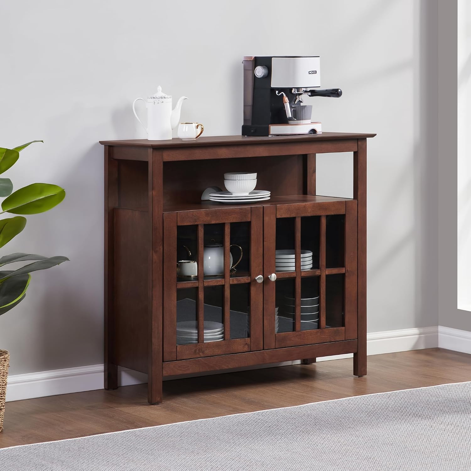 Convenience Concepts Big Sur Highboy TV Stand 36' - Modern Entertainment Center For TVs up to 40', Storage Cabinet for Dining, Living Room, & Entryway, Console Hall Table with Shelves, Espresso