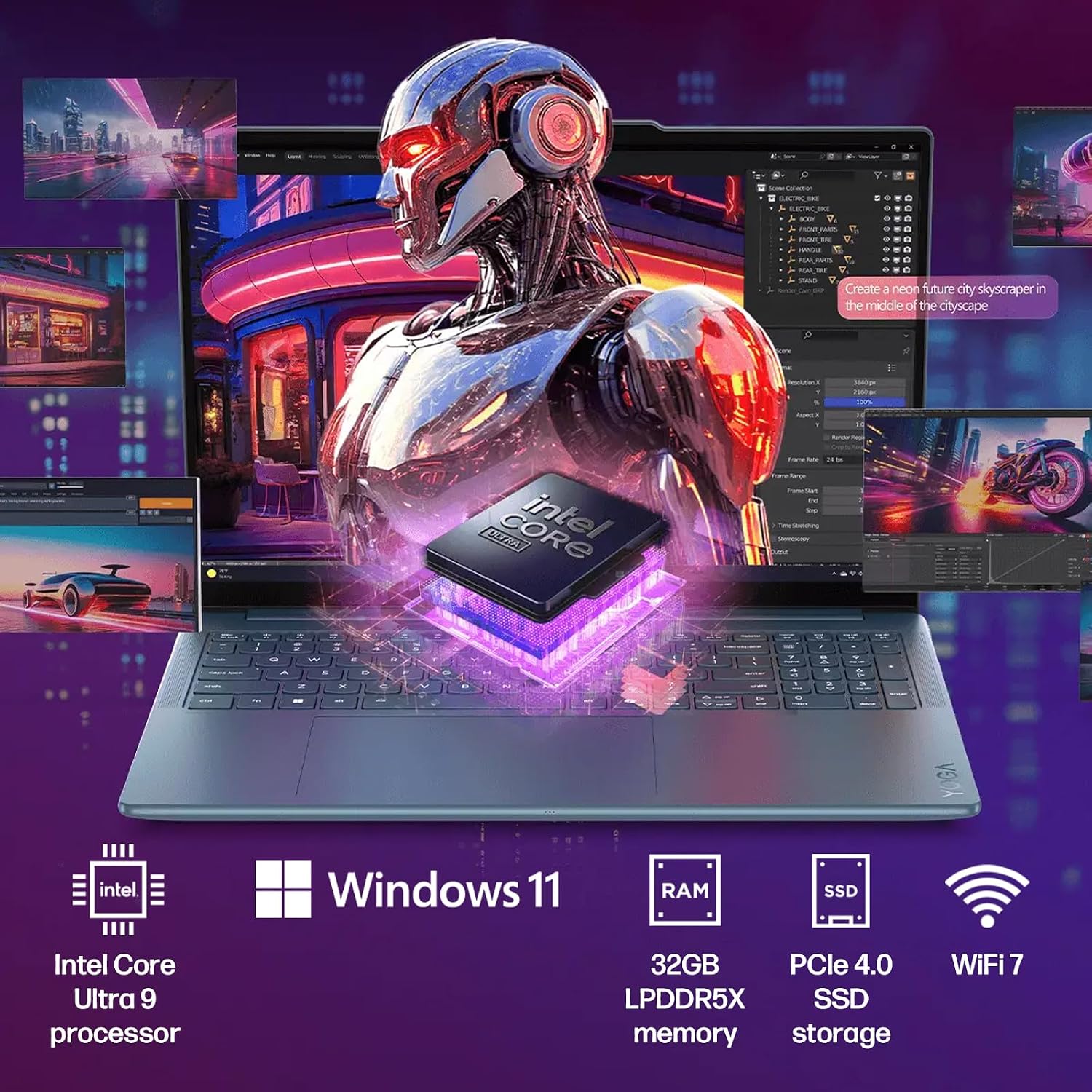 Lenovo Yoga Pro 9i 16' Laptop, Intel Core Ultra 9-285H, NVIDIA GeForce RTX 5060, 3.2K Tandem OLED 120Hz Touchscreen Display, 32GB RAM, 2TB SSD, Wi-Fi 7, Thunderbolt, Win 11 Home, w/1TB Portable HDD