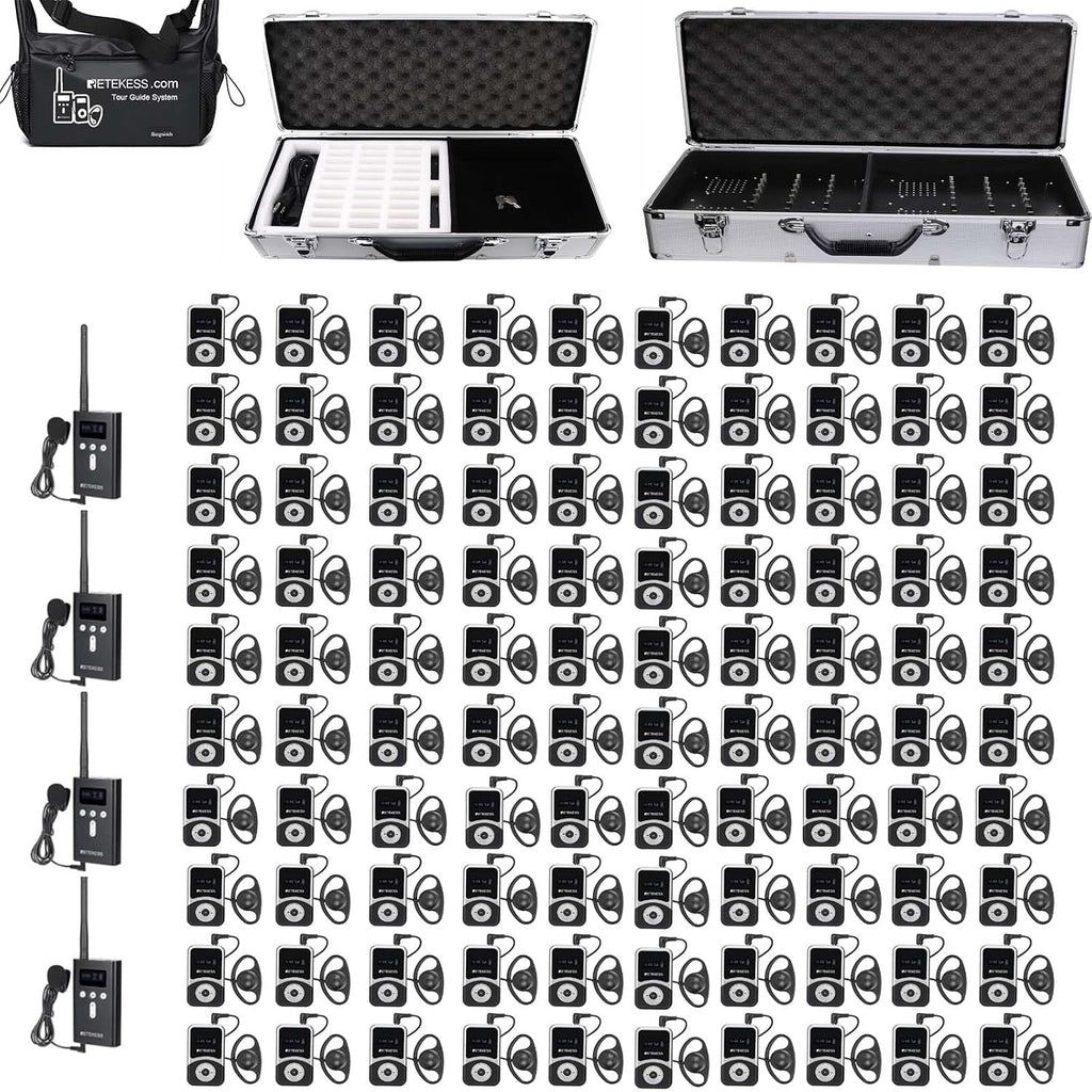 Retekess T130S(2nd Gen T130) Wireless Tour Guide System for School, Upgraded Longer Range, Church Translation Device, 20H Standby Time, Tour Guide Microphone and Speaker for Classroom(4 TX 100 RX)