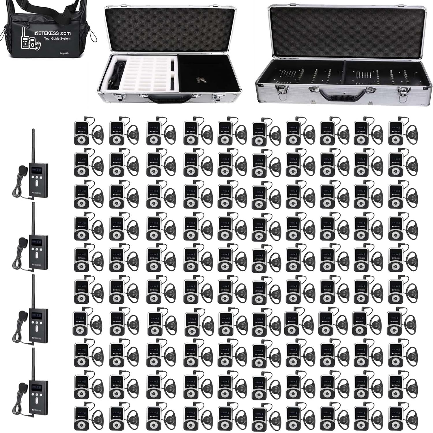 Retekess T130S(2nd Gen T130) Wireless Tour Guide System for School, Upgraded Longer Range, Church Translation Device, 20H Standby Time, Tour Guide Microphone and Speaker for Classroom(4 TX 100 RX)