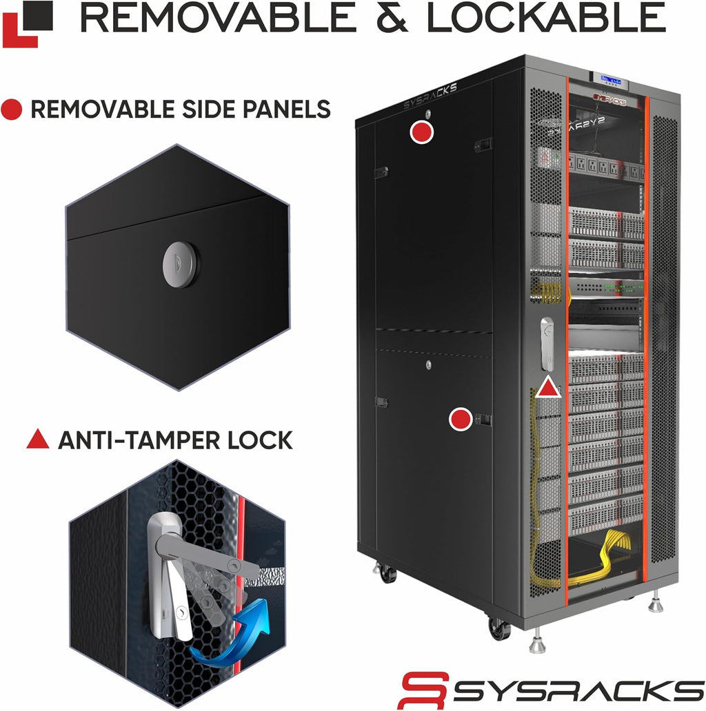 32U Home Server Rack Cabinet – 19' Floor Standing Network Rack, 39' Deep Homelab Rack with Locking Glass Door, Cooling Fans, PDU & Shelf for NAS, Router, Switch and AV Equipment