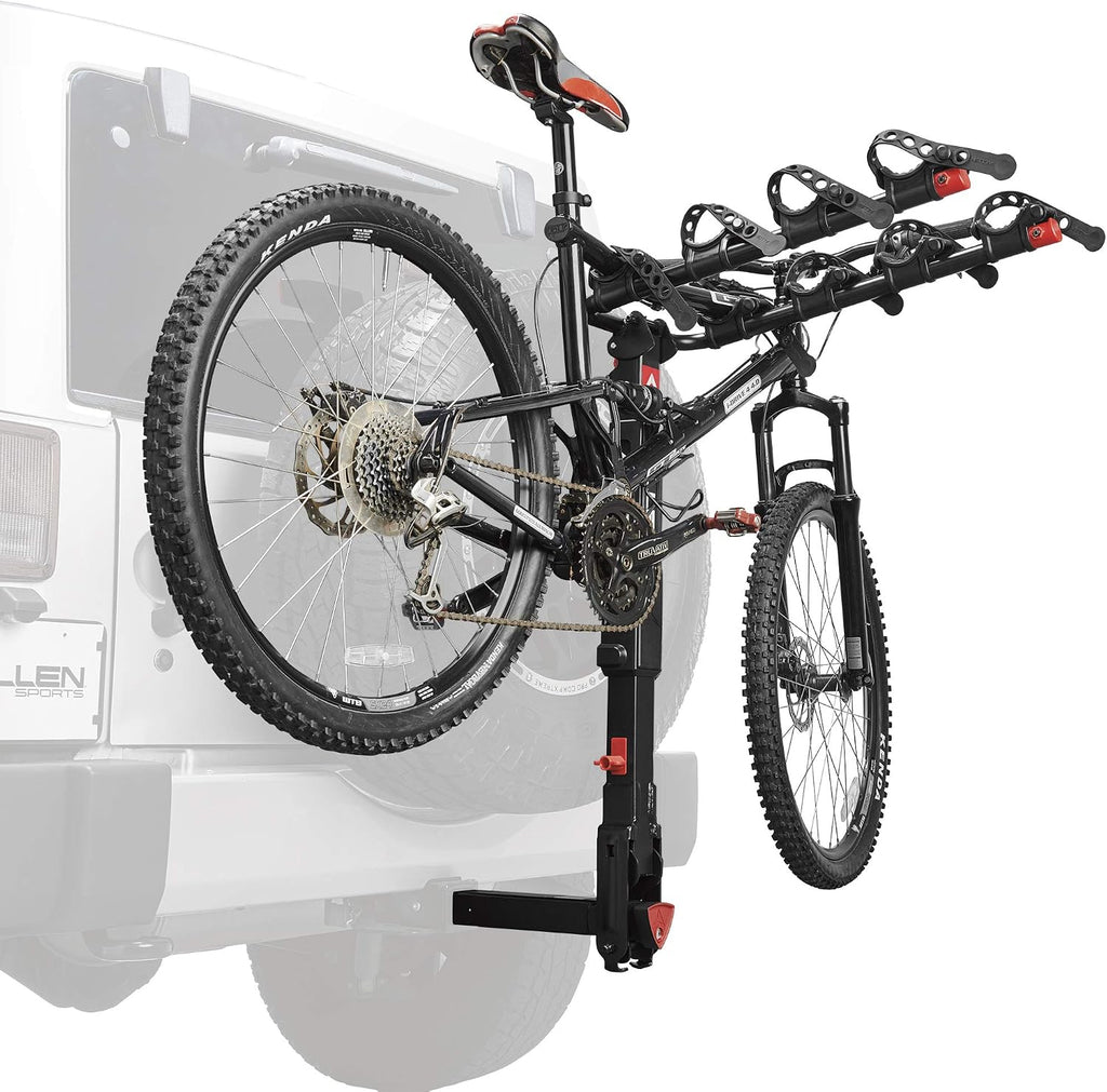 Allen Sports Premier Locking Quick Release 4-Bike Carrier for 2 Inch Hitch on Vehicles with Spare Tire, Model 400QR, Black & Tension Bar Bicycle Cross-Bar Adaptor, Black, One Size