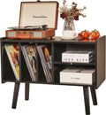 Record Player Stand with Vinyl Storage Holds Up to 300lb, Large Record Player Table Cabinet for Album Storage with Holder Vinyl Display Shelf, Wood Turntable Stand for Bedroom Living Room (Black)