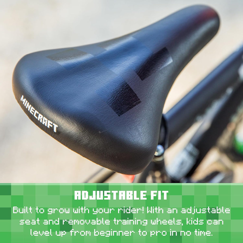 Minecraft 18-Inch Kids Bike - Unisex Bike with Creeper Graphics, Coaster Brake, Adjustable Seat, Removable Training Wheels, Ages 6-9, 42'-53' Tall