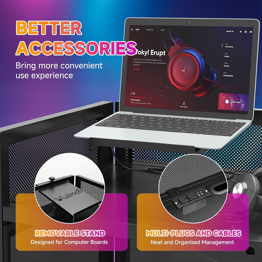 VallisCo DJ Facade Booth Table 40' x 20' - Portable Detachable DJ Booth Table Station with Computer Bracket Surface & Cable Hole, Foldable DJ Table Includes Black/White Scrims & Carry Bag for Party