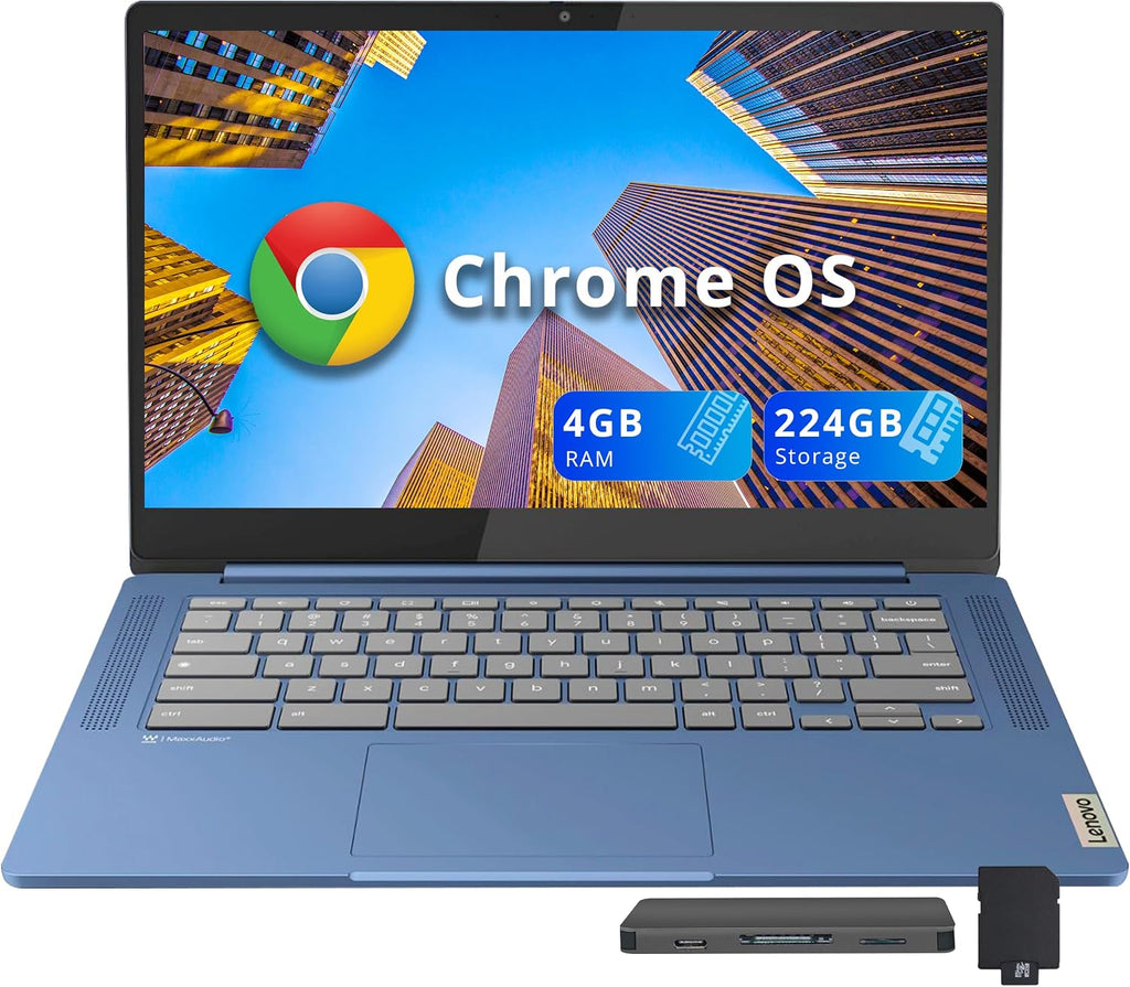 Lenovo IP Slim 3 14' FHD Chromebook, MediaTek Kompanio 520, 4GB RAM, 224GB Storage (64GB eMMC+160GB Docking Station Set), HD Webcam, Wi-Fi 6, Long-Battery Life, Chrome OS, Abyss Blue