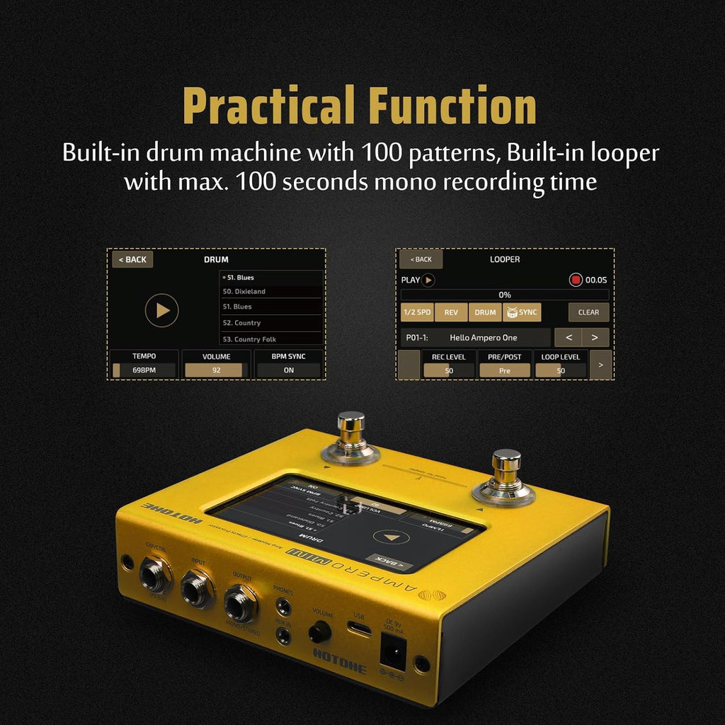 HOTONE Multi Effects Processor Pedal Guitar Bass Amp Modeling IR Cabinets Simulation Multi LanguageStereo OTG USB Audio Interface Ampero Mini MP-50 (Include 10 PCS Additional Footswitch Toppers)
