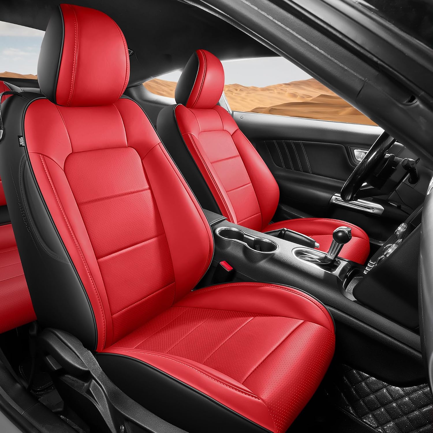 for Ford Mustang Seat Cover 2015-2026 Coupe Hardtop Nappa Leather Car Seat Cover Full Set (M-Red&Black)