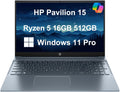 HP Pavilion 15 Laptop (15.6' FHD IPS, AMD Ryzen 5 5500U (Beats i7-1165G7), 16GB RAM, 512GB SSD) for Home & Business, Narrow-Bezel, BO Audio, Numeric Keypad, Webcam, Wi-Fi 6, Win 11 Pro, Blue