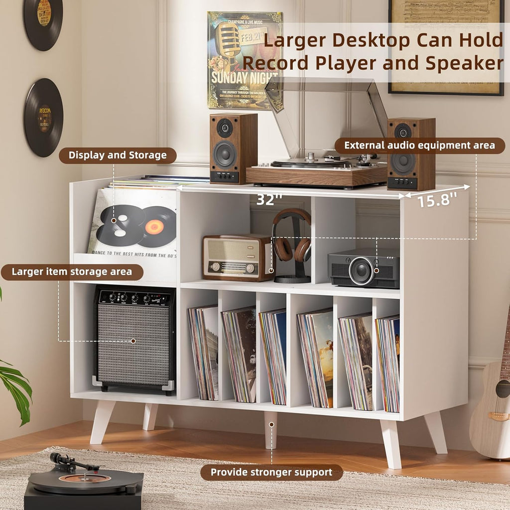 LELELINKY Large 48'' Record Player Stand with Storage, Vinyl Record Storage Holder with Display Area, Turntable Stand Record Player Table Holds Up to 450 Albums,Record Stand for Music Room Living Room