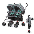 Dream On Me Volgo Twin Baby Stroller, Lightweight Side-by-Side Double Umbrella Stroller with Adjustable Canopy, 5-Point Harness, Storage Basket & Travel-Friendly Fold – Mint