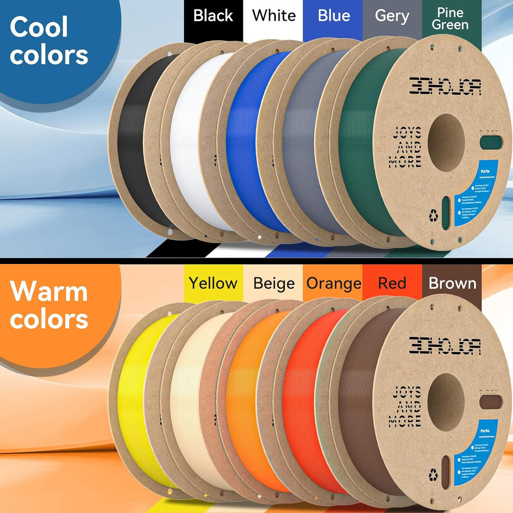 3DHoJor PLA+ 3D Printer Filament Bundle,10KG PLA Plus Filament 1.75mm, 3D Filament Multicolor, 1KG Spool, 10 Pack, Black+Cold White+Grey+Red+Blue+Yellow+Pine Green+Orange+Brown+Beige