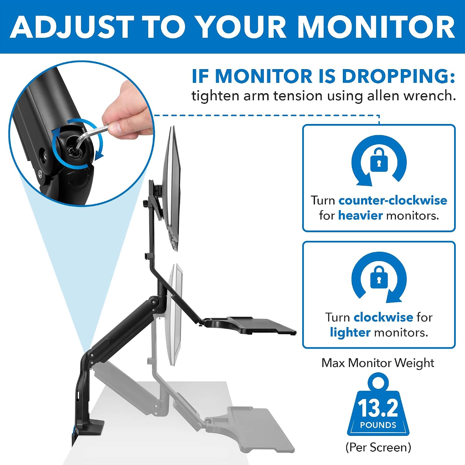 Mount-It! Dual Monitor Arm Desk Mount Sit-Stand Workstation with 2 USB 3.0 Ports, Height Adjustable 23.1–42.9', Fits Two 17–27' Screens, 13.2 lbs Each, VESA 75x75 100x100, Clamp or Grommet