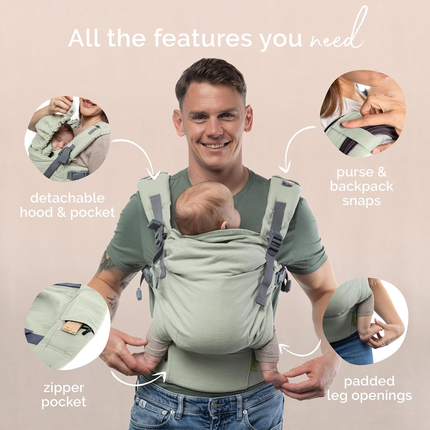 Boba X Baby Carrier Newborn to Toddler - Breathable Linen Blend, Certified Hip Healthy, Lightweight, Petite to Plus Size 7-45 lbs, Micro-Adjustable Baby Carrier from Newborn (Linen Willow)