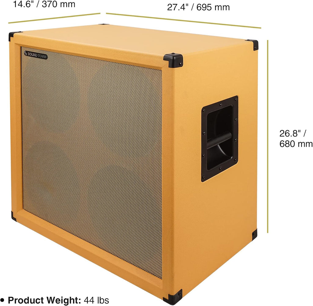 Sound Town 4 x 12' Empty Guitar Speaker Cabinet, Birch Plywood, Orange Tolex, Wheat Cloth Grill, Compatible with Celestion/Eminence Speakers (GUC412OR-EC)