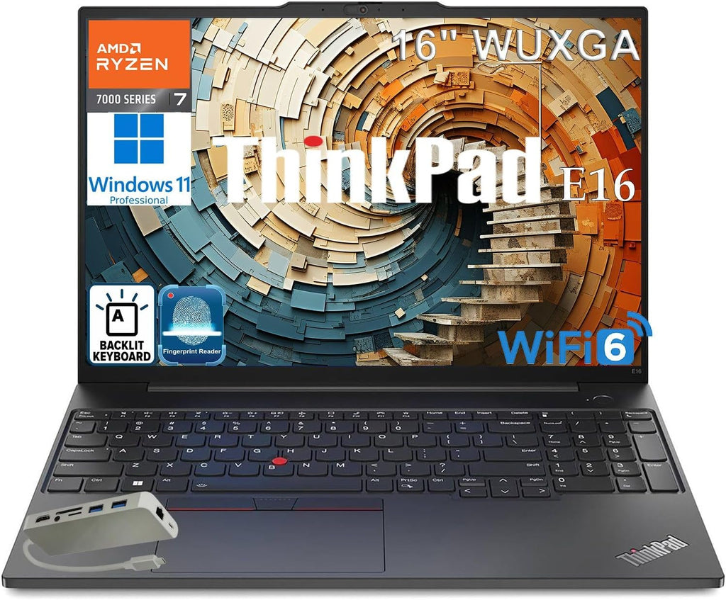 Lenovo ThinkPad E16 Gen 2 Business Laptop Computer, 16' FHD+, AMD 8-Core Ryzen 7 7735HS, 32GB DDR5, 1TB PCIe SSD, WiFi 6, Backlit KB, Fingerprint Reader, Windows 11 Pro, Type C Hub