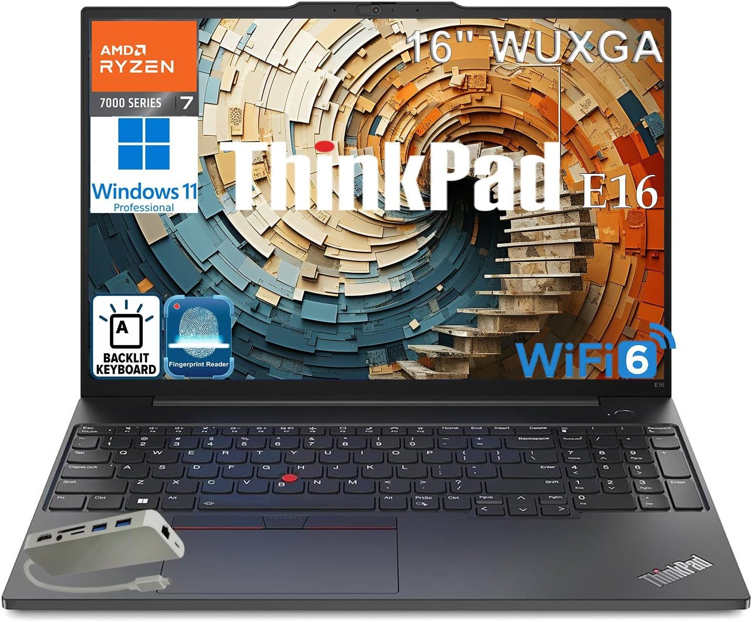 Lenovo ThinkPad E16 Gen 2 Business Laptop Computer, 16' FHD+, AMD 8-Core Ryzen 7 7735HS, 32GB DDR5, 1TB PCIe SSD, WiFi 6, Backlit KB, Fingerprint Reader, Windows 11 Pro, Type C Hub