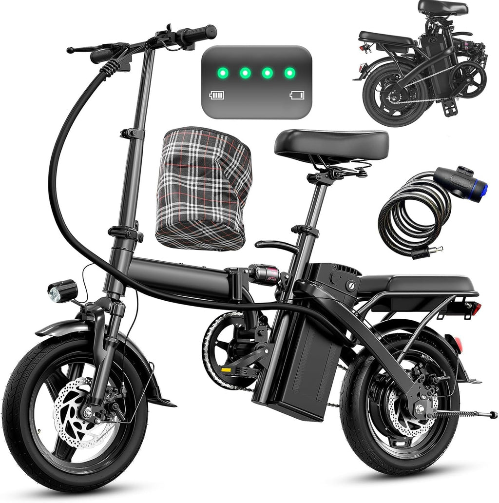Electric Bike for Adults and Teens, 560-740W Motor, 20-25MPH Compact Commuter Folding Ebike, 32 Miles Range, 48V 10Ah Battery, 3-Level Pedal Assist, 14' Foldable Electric Bicycle, UL 2849 Certified